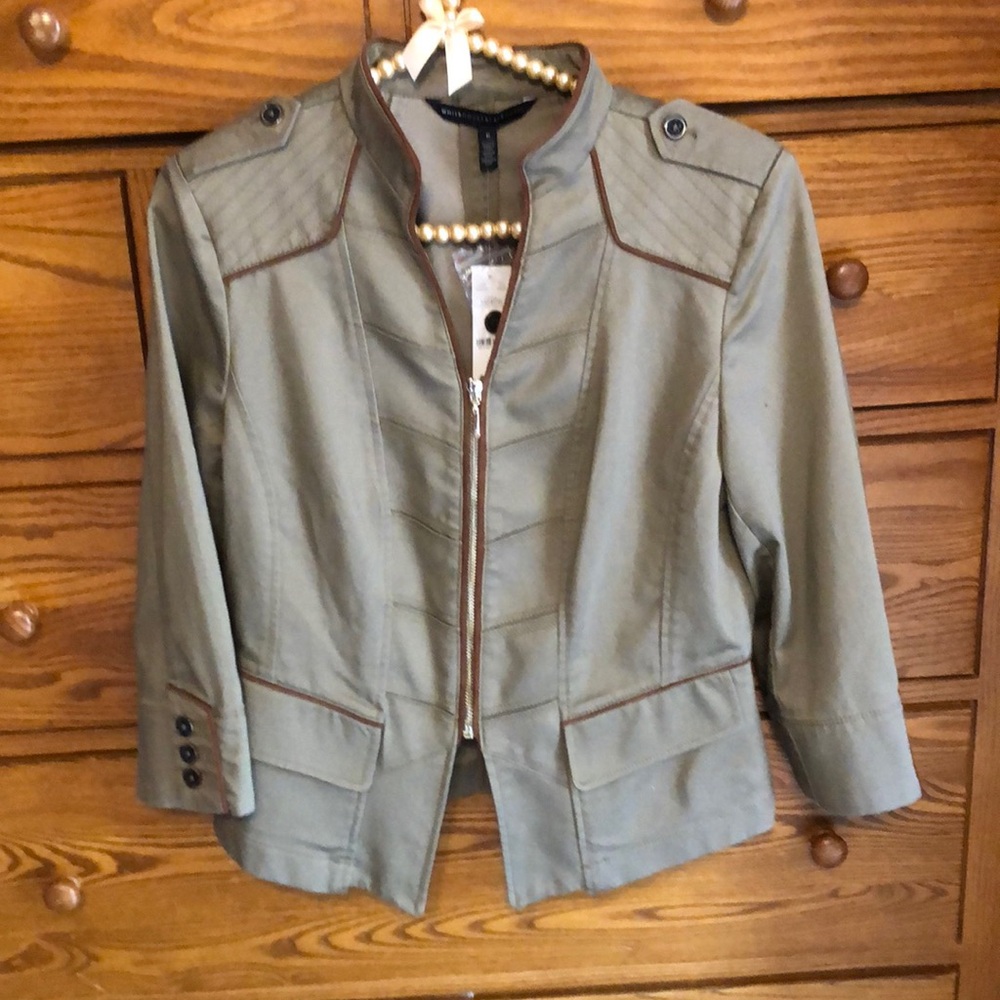 White House Black Market Utility Jacket in Olive with Brown Accents